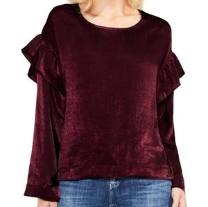 Two by Vince Camuto Burgandy Satin Ruffled Blouse